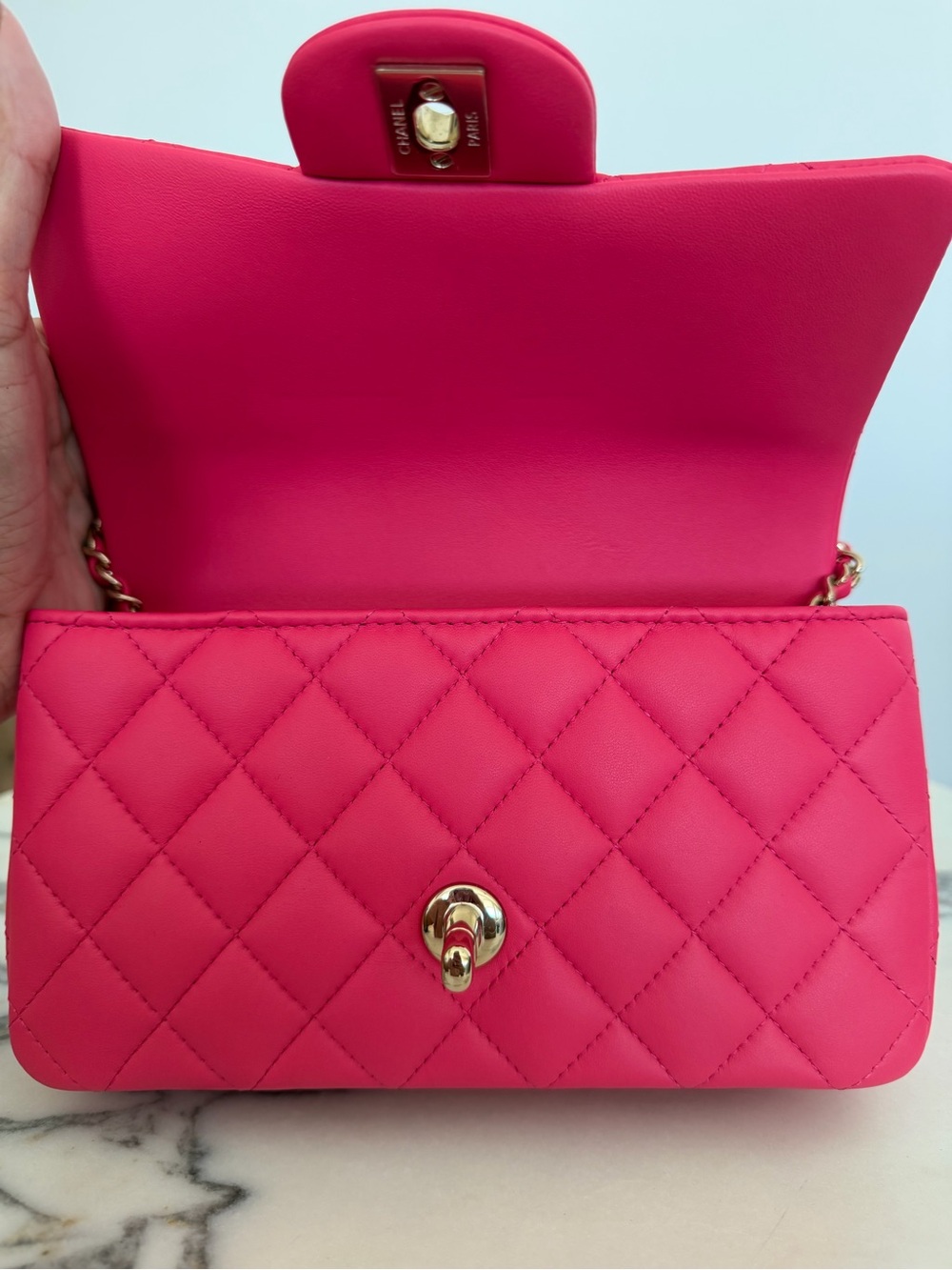 CHANEL Quilted Top-Handle Flap Bag in Fuchsia with Gold Hardware - Picture 7 of 8